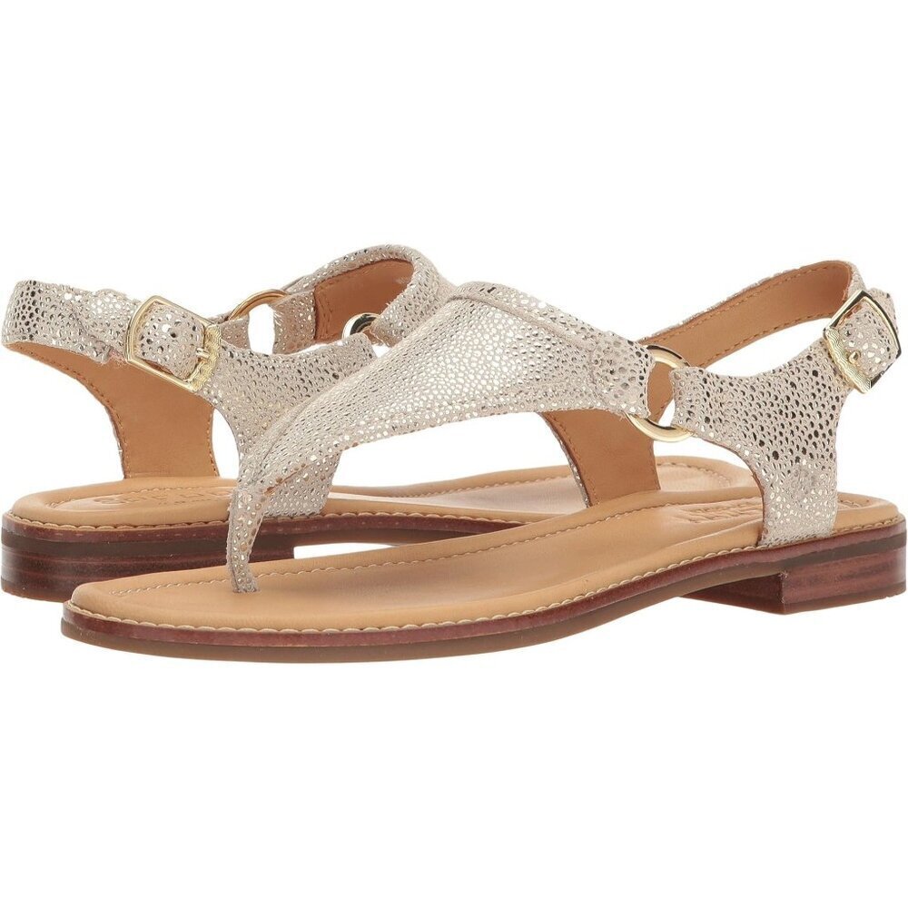 Sperry Abbey‎ Sparkle Platinum Leather Buckle Sandals 8